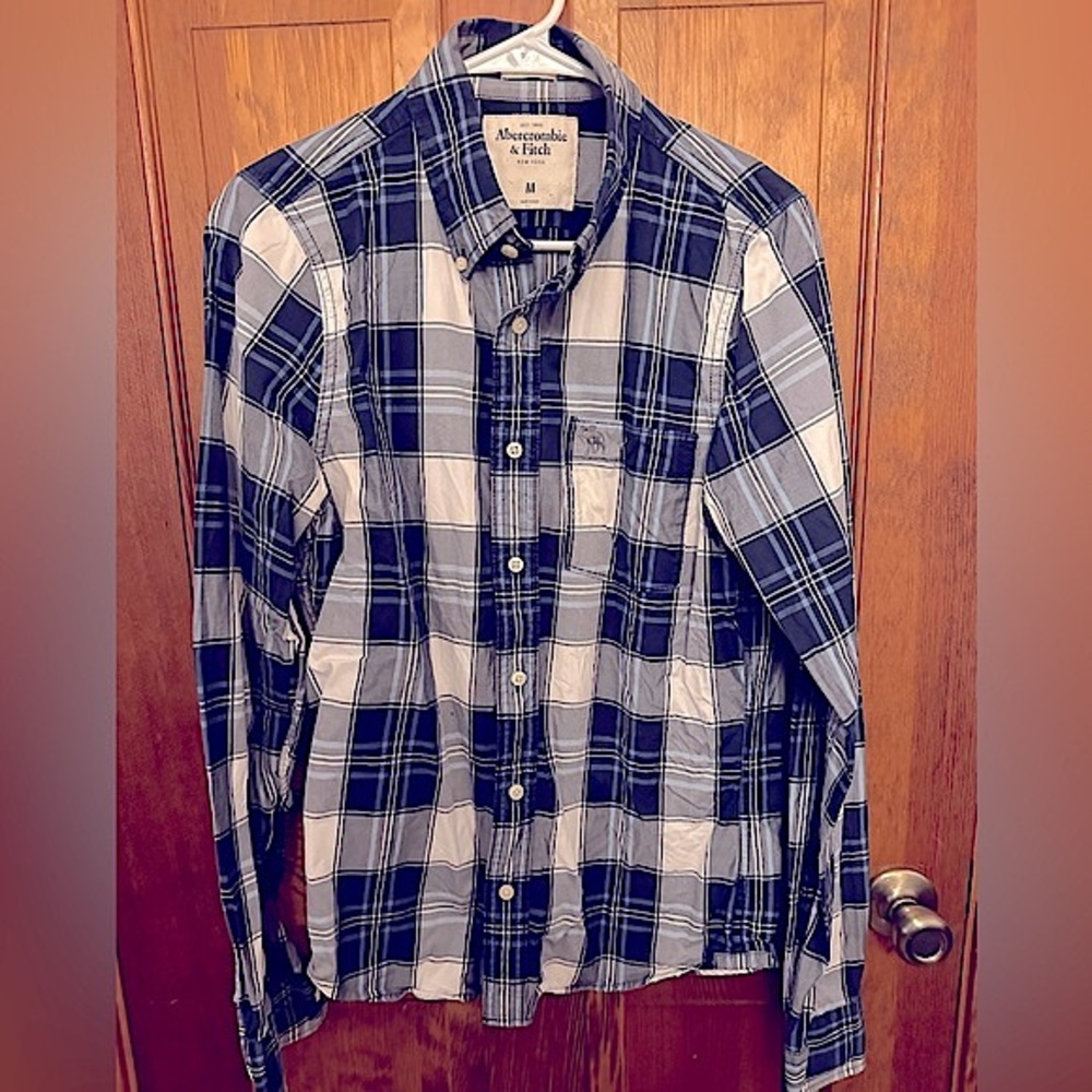 Abercrombie & Fitch Men's Blue Plaid Muscle Fit Button Down Shirt Medium